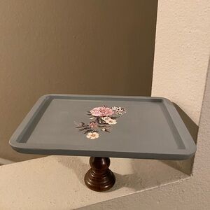 Decorative Light Blue Wooden painted Stand/Riser with added  Floral Transfer.New